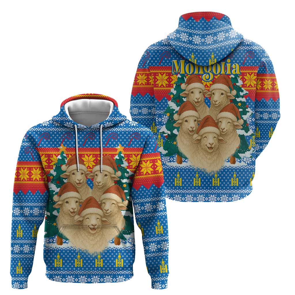 Mongolia Christmas Zip Hoodie with Santa Sheep Christmas Trees and Snowflake - Wonder Print Shop