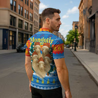 Mongolia Christmas Zipper Polo Shirt with Santa Sheep Christmas Trees and Snowflake - Wonder Print Shop