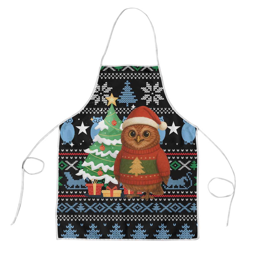 Micronesia Christmas Apron with Santa Owl Christmas Tree Gifts and Snowflake - Wonder Print Shop