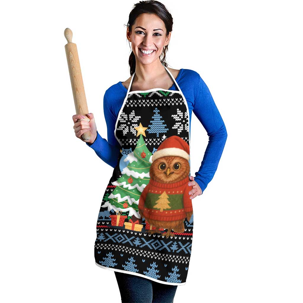 Micronesia Christmas Apron with Santa Owl Christmas Tree Gifts and Snowflake - Wonder Print Shop