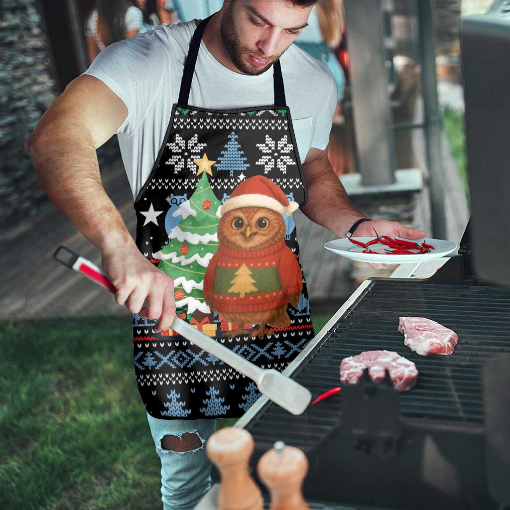 Micronesia Christmas Apron with Santa Owl Christmas Tree Gifts and Snowflake - Wonder Print Shop