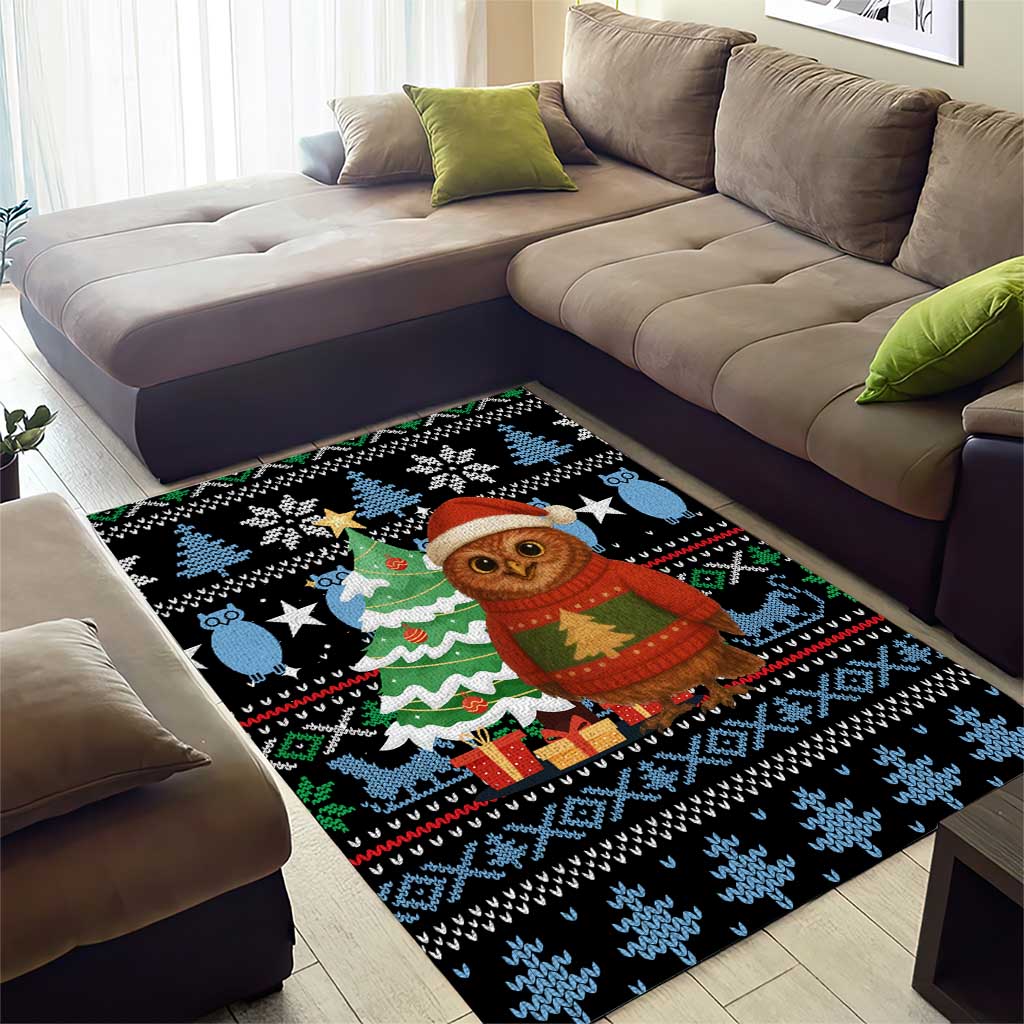 Micronesia Christmas Area Rug with Santa Owl Christmas Tree Gifts and Snowflake - Wonder Print Shop