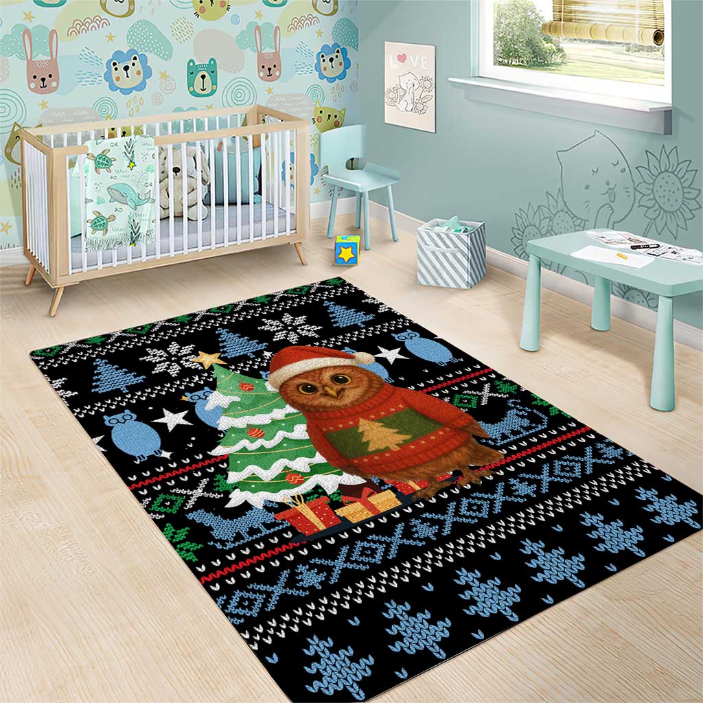 Micronesia Christmas Area Rug with Santa Owl Christmas Tree Gifts and Snowflake - Wonder Print Shop