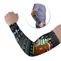 Micronesia Christmas Arm Sleeves with Santa Owl Christmas Tree Gifts and Snowflake - Wonder Print Shop