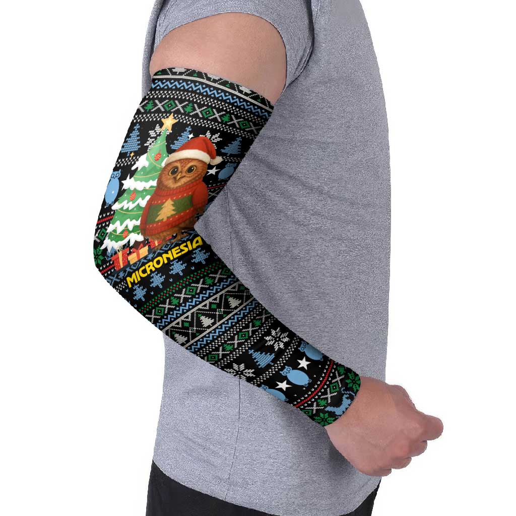 Micronesia Christmas Arm Sleeves with Santa Owl Christmas Tree Gifts and Snowflake - Wonder Print Shop
