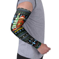 Micronesia Christmas Arm Sleeves with Santa Owl Christmas Tree Gifts and Snowflake - Wonder Print Shop