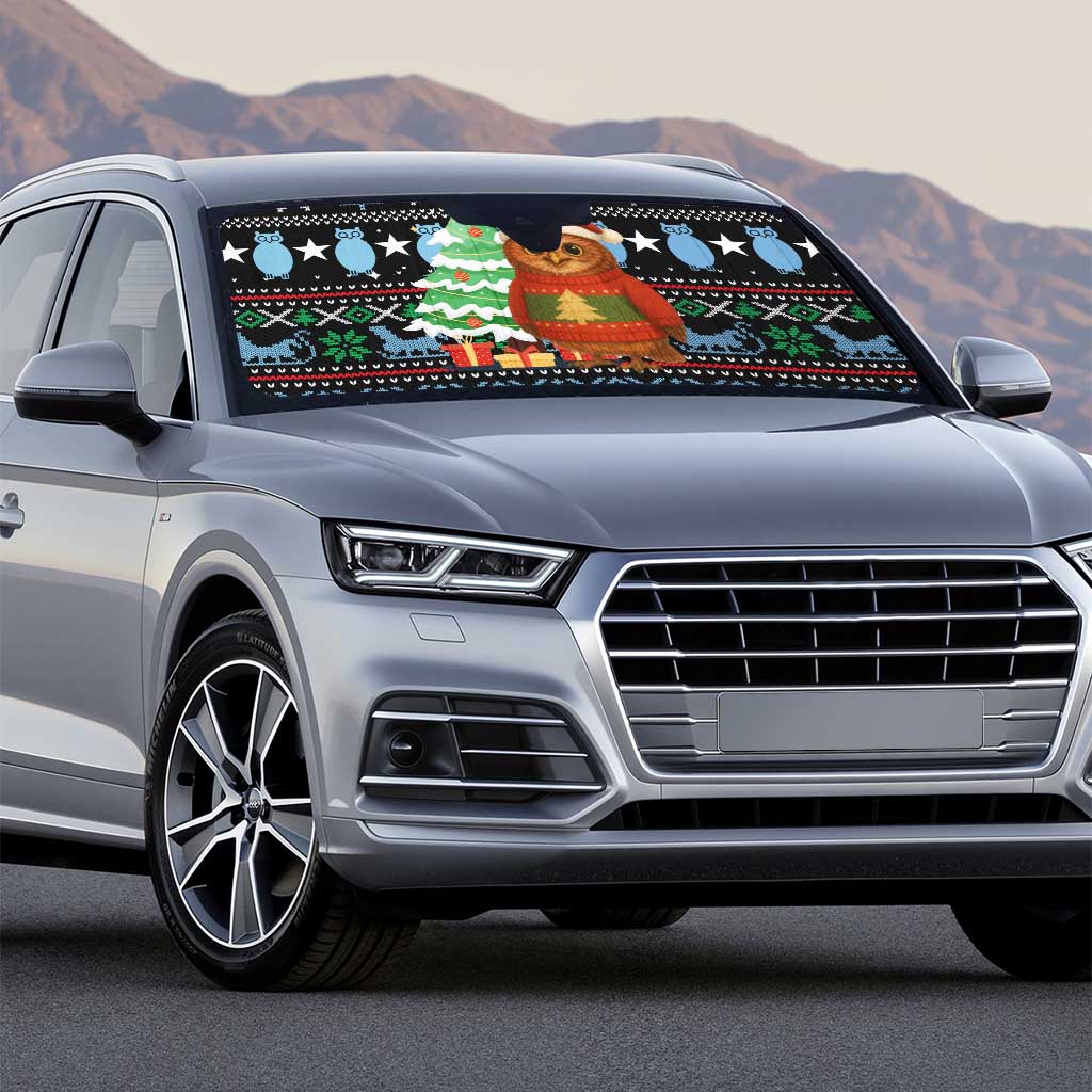 Micronesia Christmas Auto Sun Shade with Santa Owl Christmas Tree Gifts and Snowflake - Wonder Print Shop