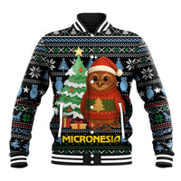 Micronesia Christmas Baseball Jacket with Santa Owl Christmas Tree Gifts and Snowflake - Wonder Print Shop