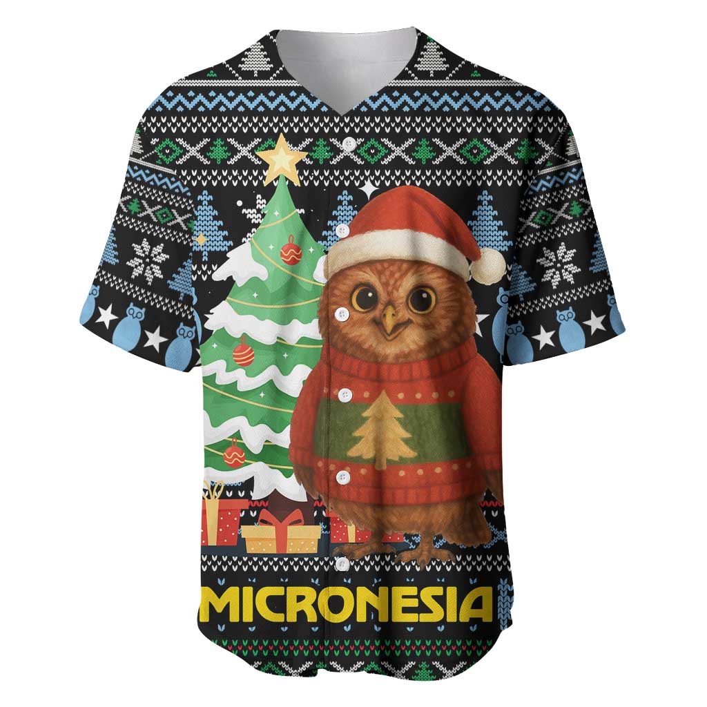 Micronesia Christmas Baseball Jersey with Santa Owl Christmas Tree Gifts and Snowflake - Wonder Print Shop
