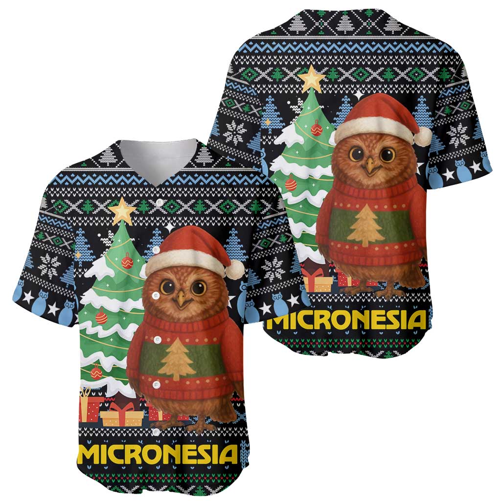 Micronesia Christmas Baseball Jersey with Santa Owl Christmas Tree Gifts and Snowflake - Wonder Print Shop
