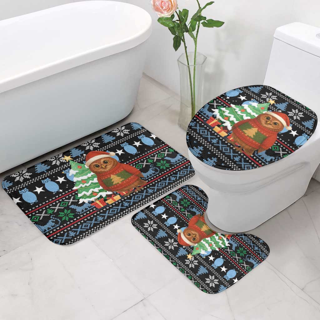 Micronesia Christmas Bathroom Set with Santa Owl Christmas Tree Gifts and Snowflake - Wonder Print Shop