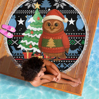 Micronesia Christmas Beach Blanket with Santa Owl Christmas Tree Gifts and Snowflake - Wonder Print Shop