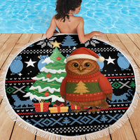 Micronesia Christmas Beach Blanket with Santa Owl Christmas Tree Gifts and Snowflake - Wonder Print Shop