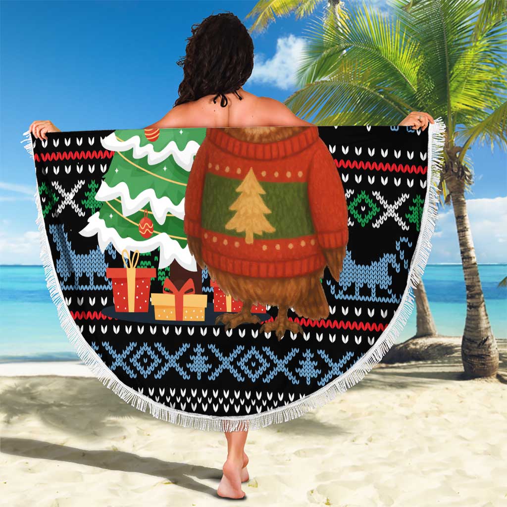 Micronesia Christmas Beach Blanket with Santa Owl Christmas Tree Gifts and Snowflake - Wonder Print Shop
