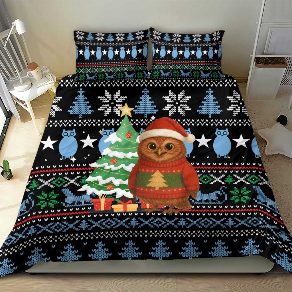 Micronesia Christmas Bedding Set with Santa Owl Christmas Tree Gifts and Snowflake - Wonder Print Shop