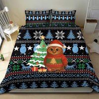 Micronesia Christmas Bedding Set with Santa Owl Christmas Tree Gifts and Snowflake - Wonder Print Shop
