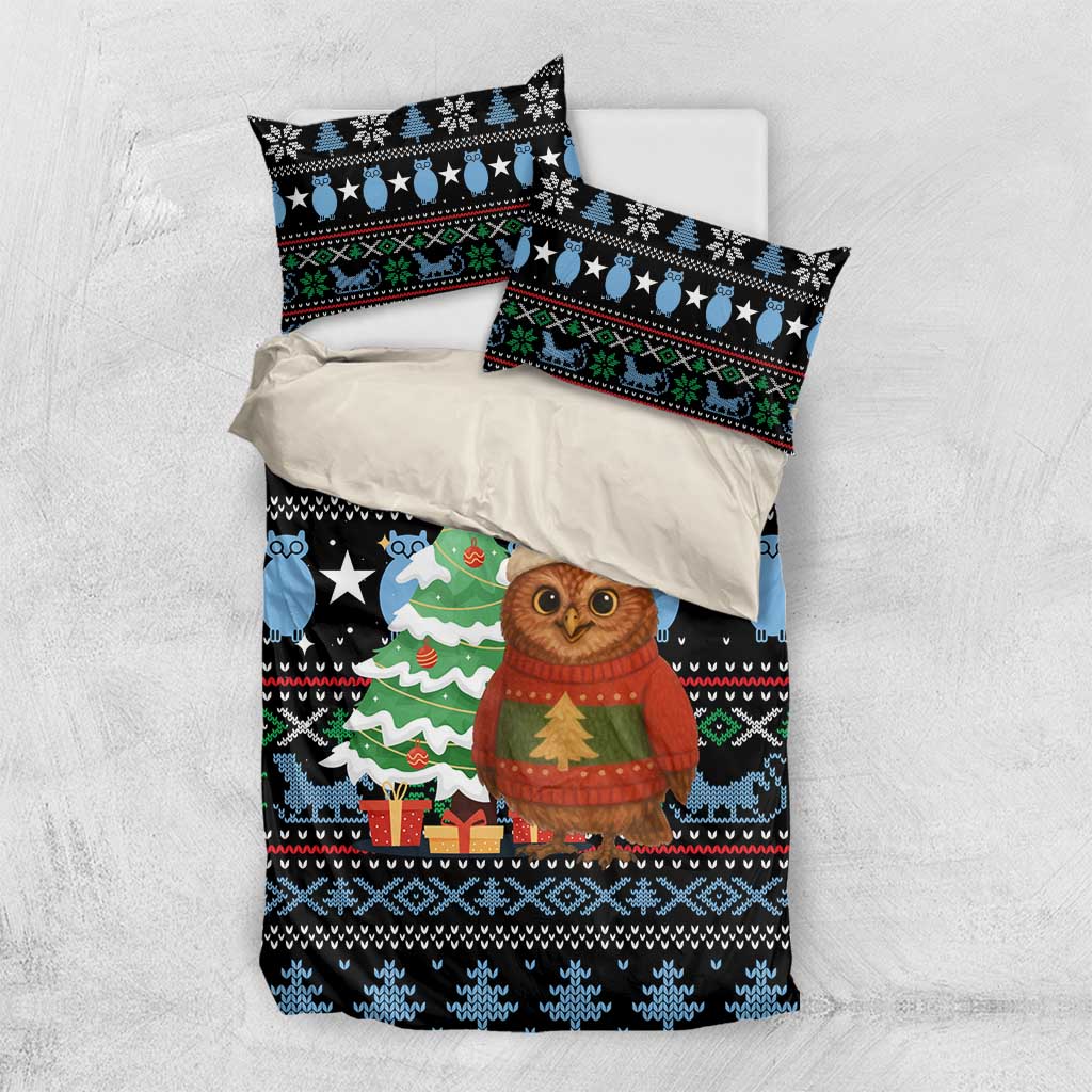 Micronesia Christmas Bedding Set with Santa Owl Christmas Tree Gifts and Snowflake - Wonder Print Shop