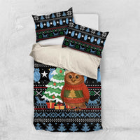 Micronesia Christmas Bedding Set with Santa Owl Christmas Tree Gifts and Snowflake - Wonder Print Shop