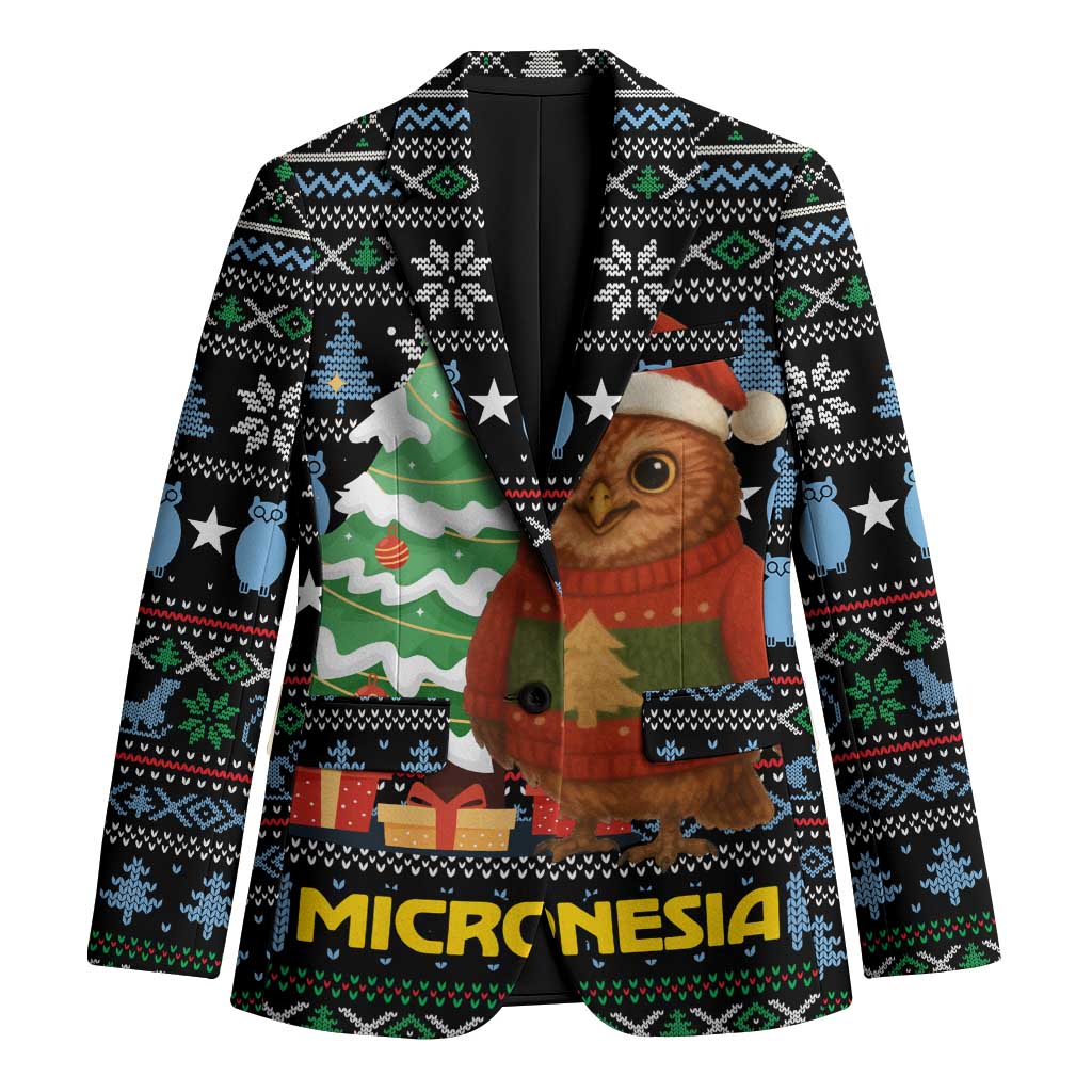 Micronesia Christmas Blazer with Santa Owl Christmas Tree Gifts and Snowflake - Wonder Print Shop