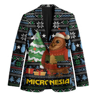 Micronesia Christmas Blazer with Santa Owl Christmas Tree Gifts and Snowflake - Wonder Print Shop