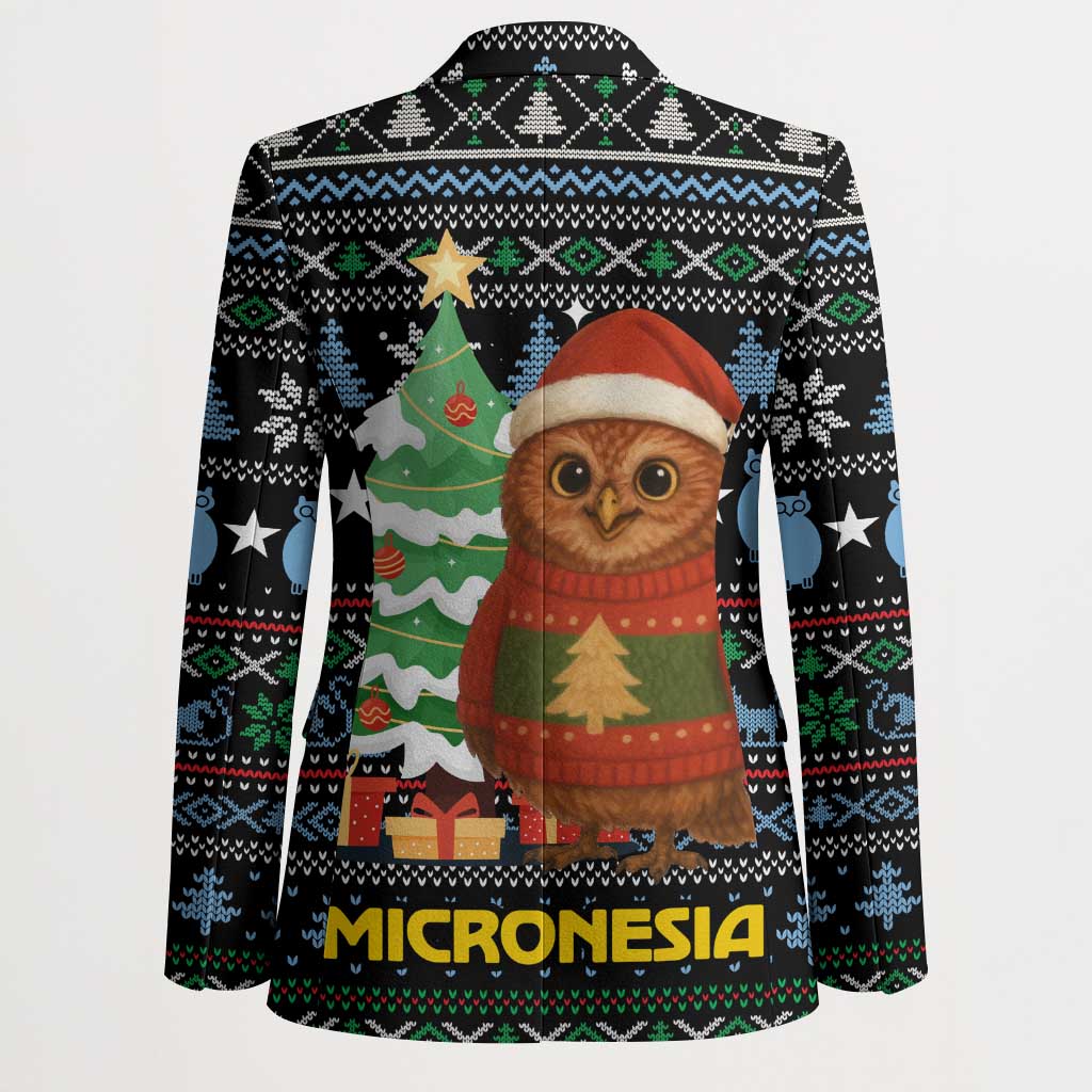Micronesia Christmas Blazer with Santa Owl Christmas Tree Gifts and Snowflake - Wonder Print Shop