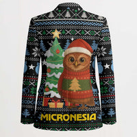 Micronesia Christmas Blazer with Santa Owl Christmas Tree Gifts and Snowflake - Wonder Print Shop