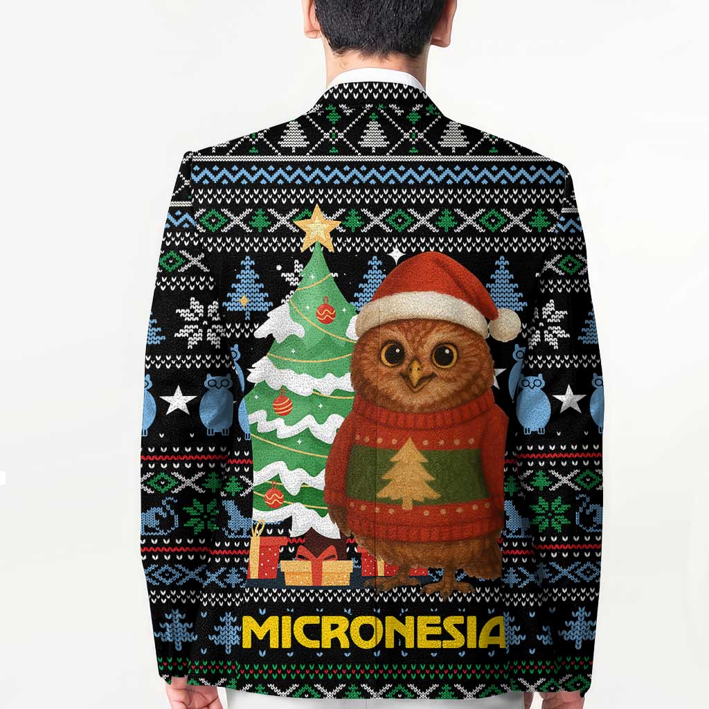 Micronesia Christmas Blazer with Santa Owl Christmas Tree Gifts and Snowflake - Wonder Print Shop