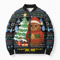 Micronesia Christmas Bomber Puffer Jacket with Santa Owl Christmas Tree Gifts and Snowflake - Wonder Print Shop