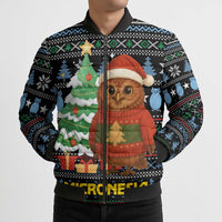 Micronesia Christmas Bomber Puffer Jacket with Santa Owl Christmas Tree Gifts and Snowflake - Wonder Print Shop