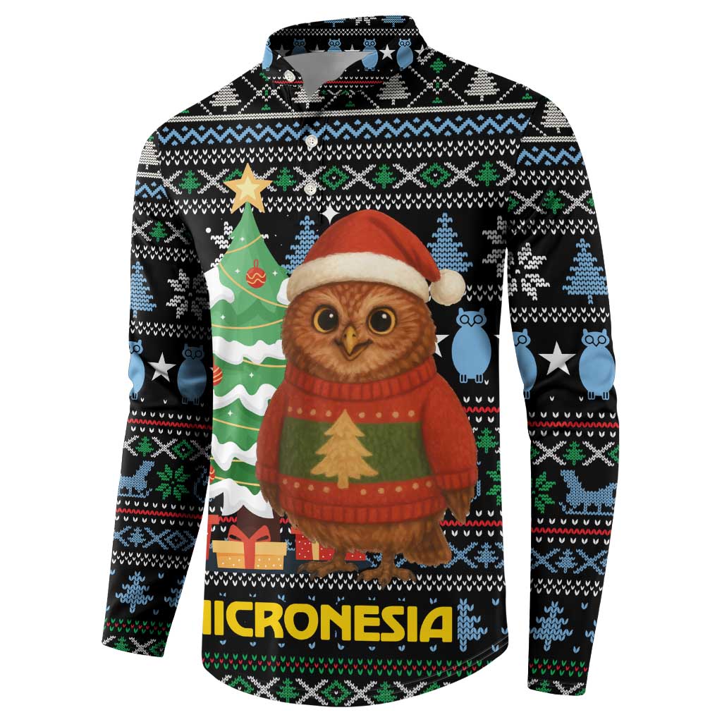 Micronesia Christmas Button Sweatshirt with Santa Owl Christmas Tree Gifts and Snowflake - Wonder Print Shop