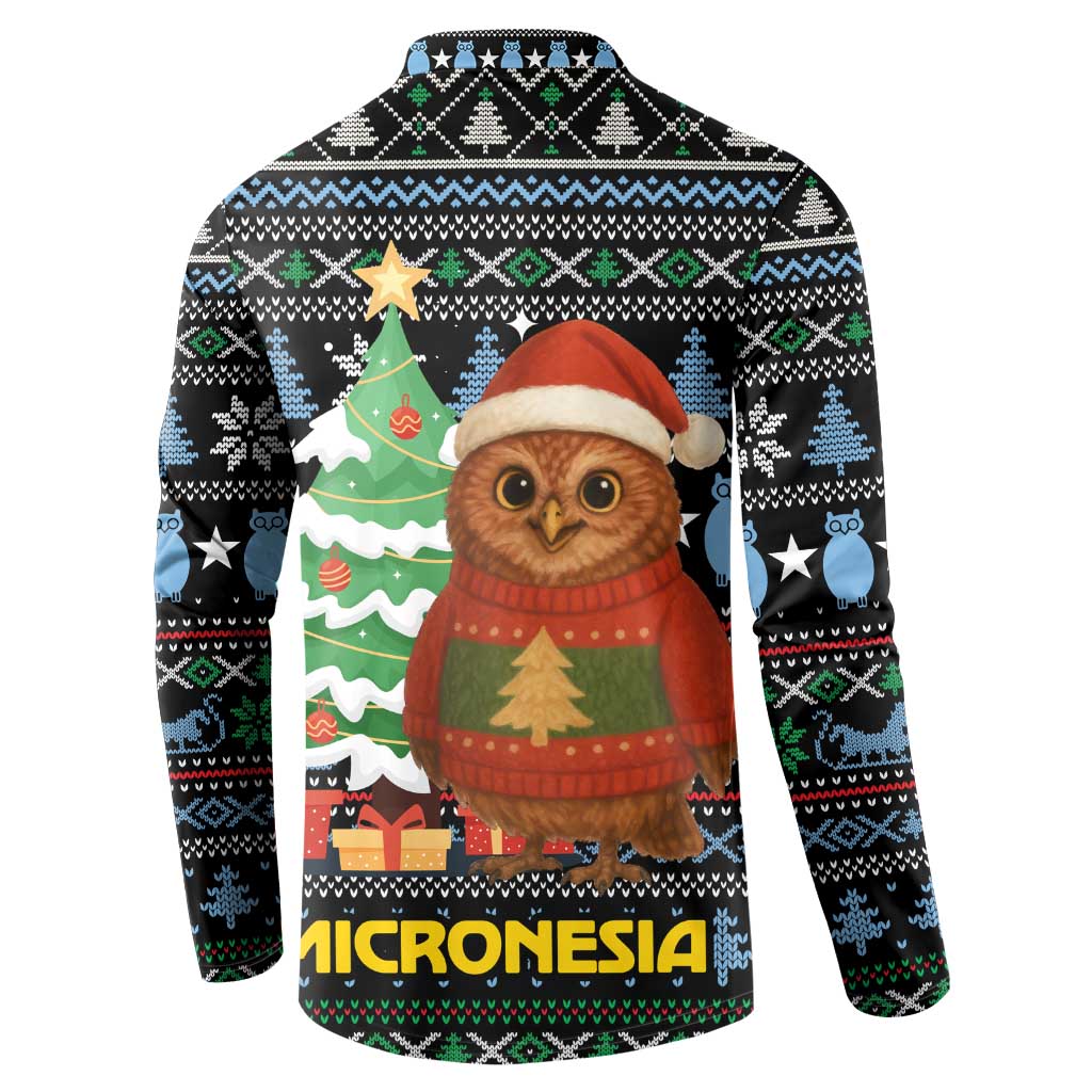 Micronesia Christmas Button Sweatshirt with Santa Owl Christmas Tree Gifts and Snowflake - Wonder Print Shop