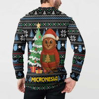 Micronesia Christmas Button Sweatshirt with Santa Owl Christmas Tree Gifts and Snowflake - Wonder Print Shop