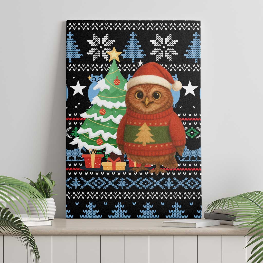 Micronesia Christmas Canvas Wall Art with Santa Owl Christmas Tree Gifts and Snowflake - Wonder Print Shop