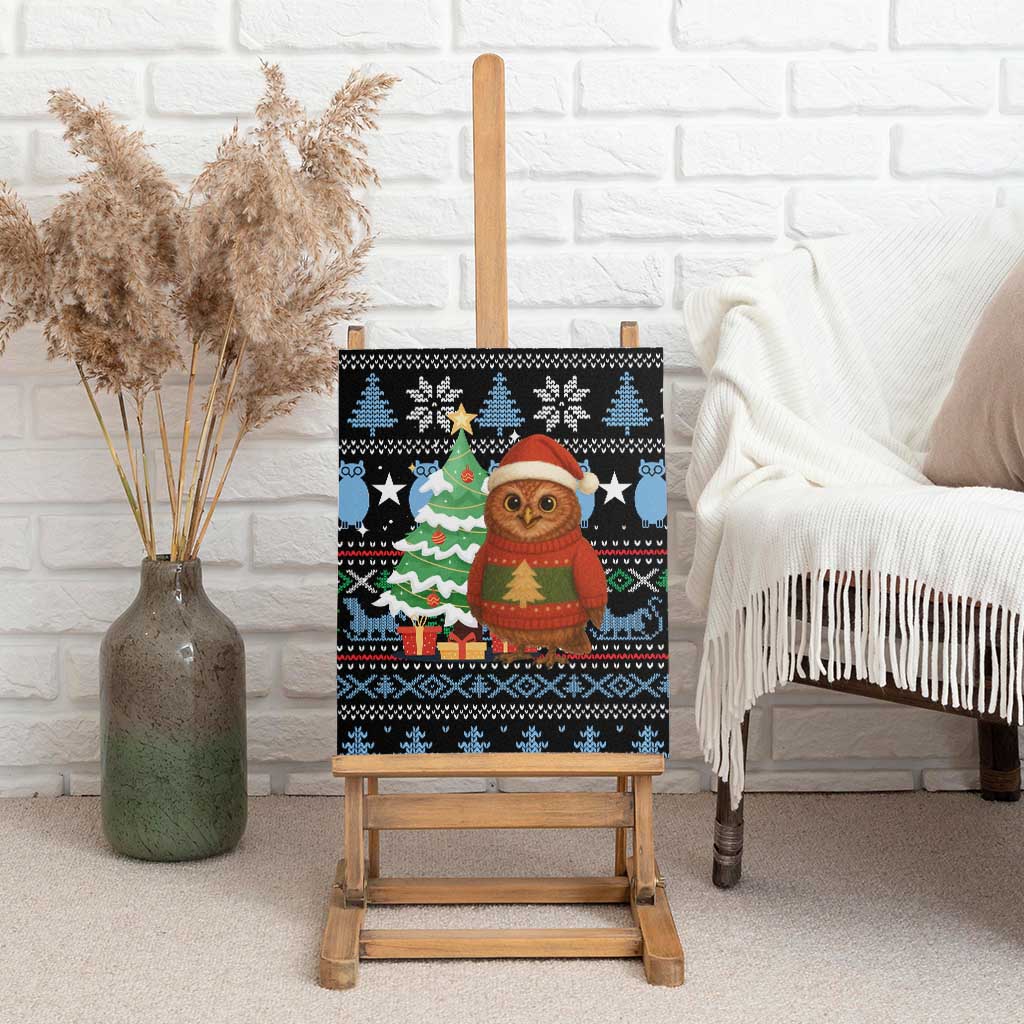 Micronesia Christmas Canvas Wall Art with Santa Owl Christmas Tree Gifts and Snowflake - Wonder Print Shop