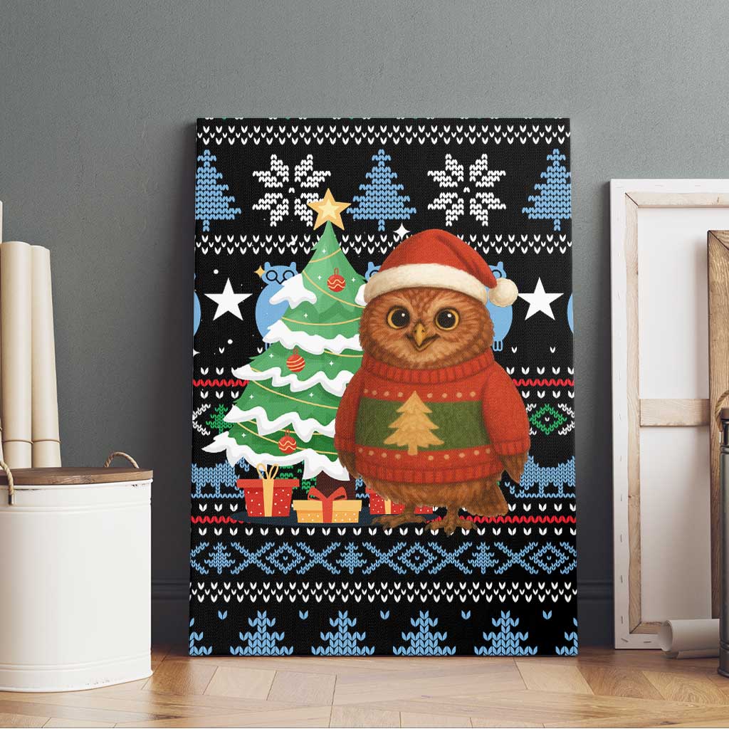 Micronesia Christmas Canvas Wall Art with Santa Owl Christmas Tree Gifts and Snowflake - Wonder Print Shop