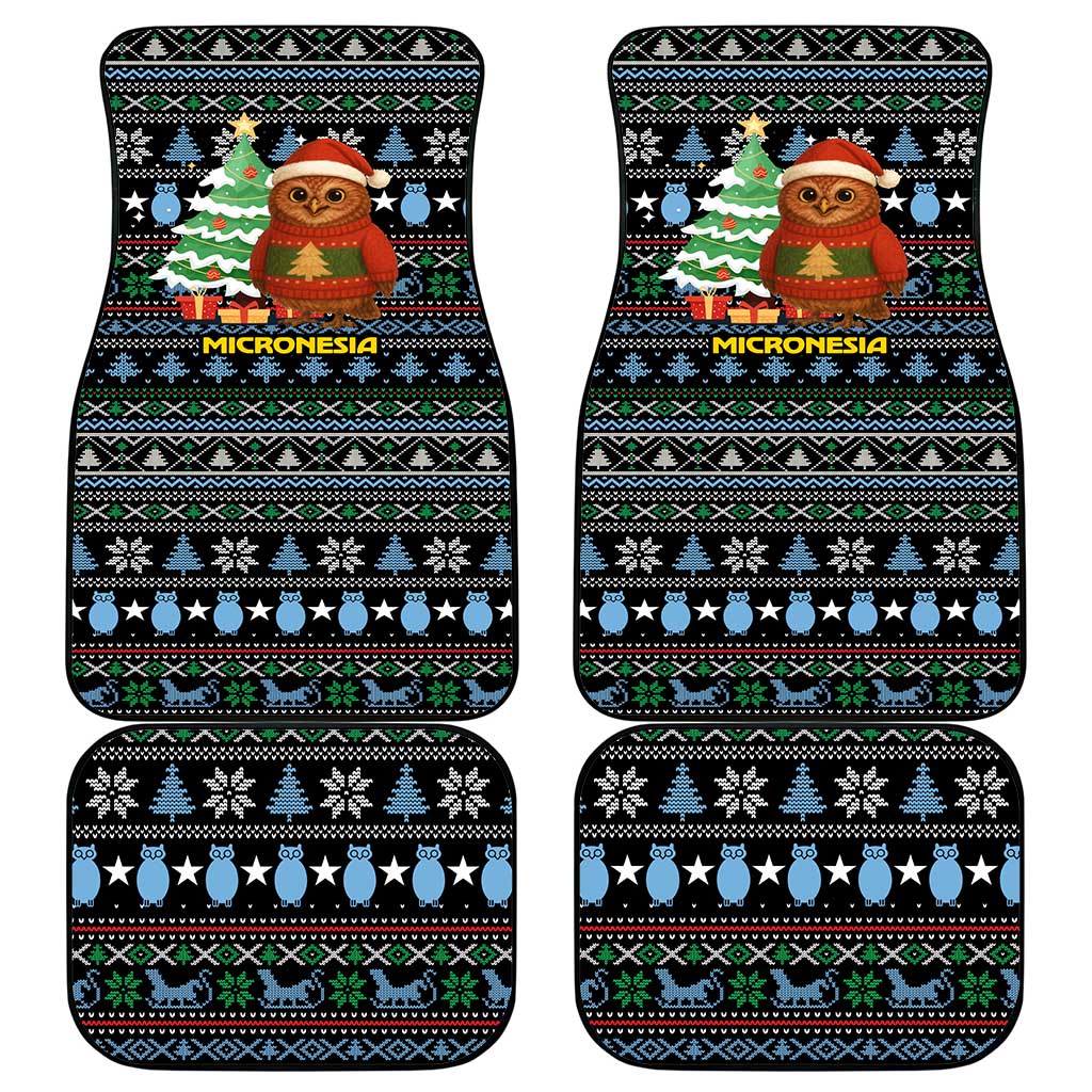 Micronesia Christmas Car Mats with Santa Owl Christmas Tree Gifts and Snowflake - Wonder Print Shop
