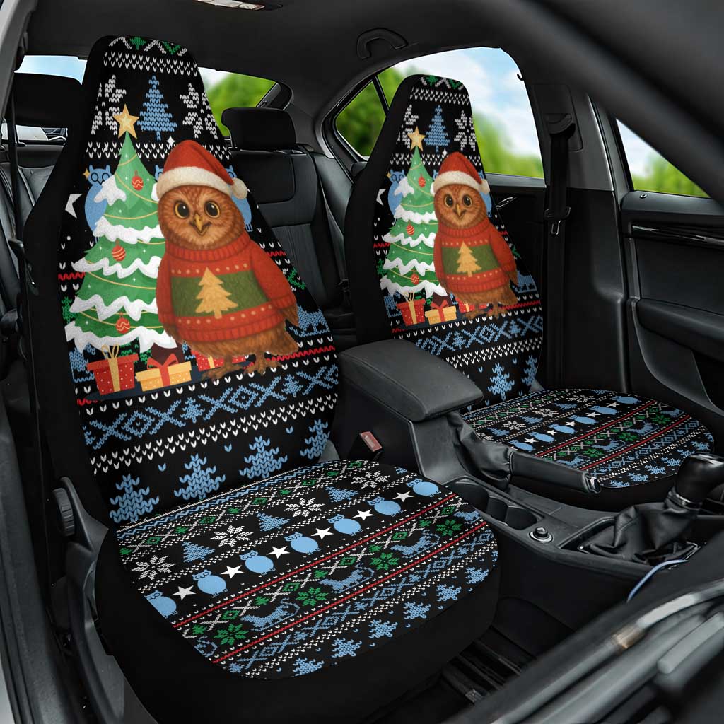 Micronesia Christmas Car Seat Cover with Santa Owl Christmas Tree Gifts and Snowflake - Wonder Print Shop