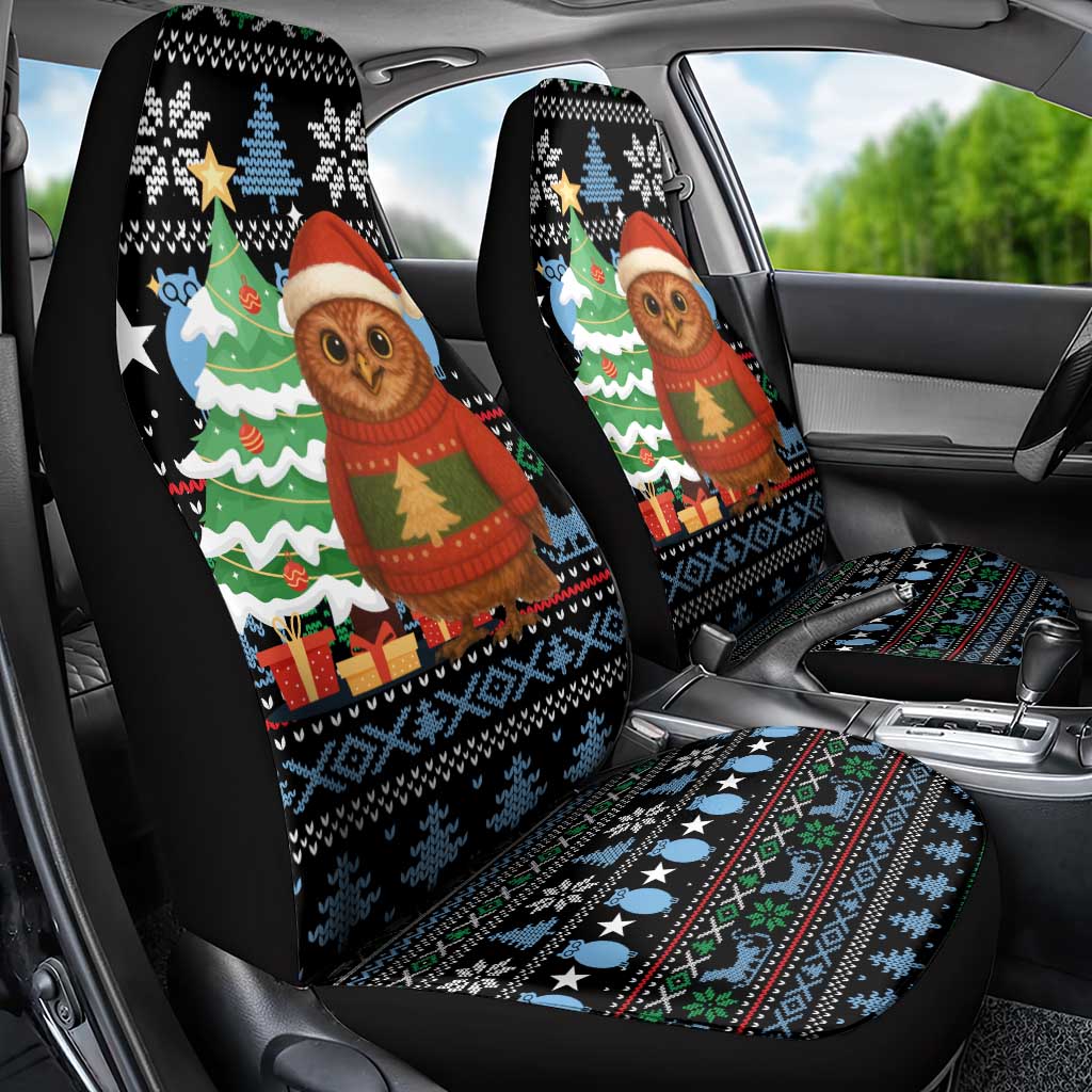 Micronesia Christmas Car Seat Cover with Santa Owl Christmas Tree Gifts and Snowflake - Wonder Print Shop