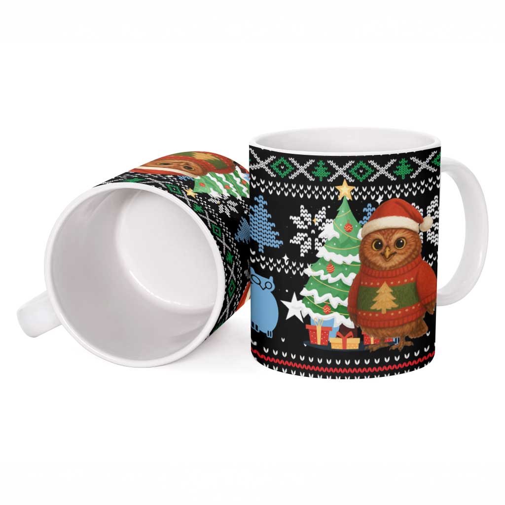 Micronesia Christmas Ceramic Mug with Santa Owl Christmas Tree Gifts and Snowflake - Wonder Print Shop