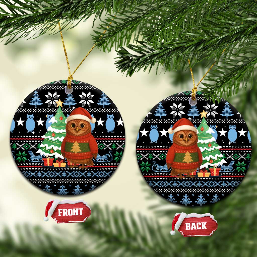 Micronesia Christmas Ceramic Ornament with Santa Owl Christmas Tree Gifts and Snowflake - Wonder Print Shop
