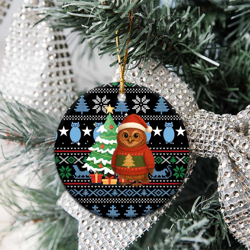 Micronesia Christmas Ceramic Ornament with Santa Owl Christmas Tree Gifts and Snowflake - Wonder Print Shop