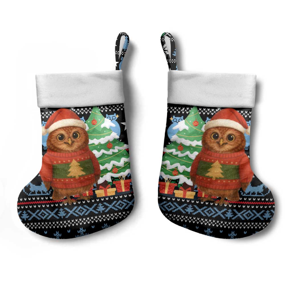 Micronesia Christmas Stocking with Santa Owl Christmas Tree Gifts and Snowflake - Wonder Print Shop