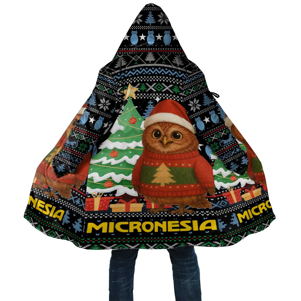 Micronesia Christmas Cloak with Santa Owl Christmas Tree Gifts and Snowflake - Wonder Print Shop