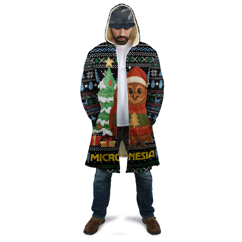 Micronesia Christmas Cloak with Santa Owl Christmas Tree Gifts and Snowflake - Wonder Print Shop