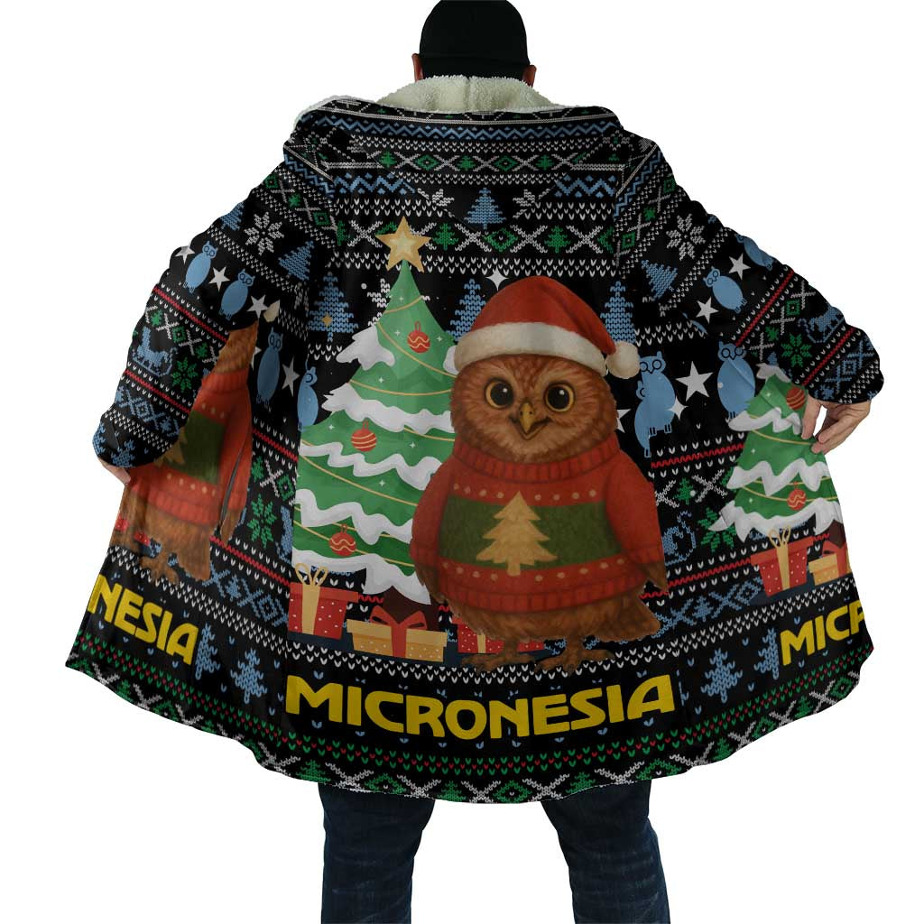 Micronesia Christmas Cloak with Santa Owl Christmas Tree Gifts and Snowflake - Wonder Print Shop