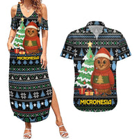 Micronesia Christmas Couples Matching Summer Maxi Dress and Hawaiian Shirt with Santa Owl Christmas Tree Gifts and Snowflake - Wonder Print Shop