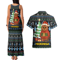 Micronesia Christmas Couples Matching Tank Maxi Dress and Hawaiian Shirt with Santa Owl Christmas Tree Gifts and Snowflake - Wonder Print Shop
