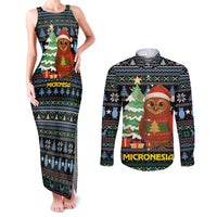 Micronesia Christmas Couples Matching Tank Maxi Dress and Long Sleeve Button Shirt with Santa Owl Christmas Tree Gifts and Snowflake - Wonder Print Shop