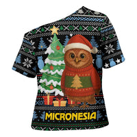 Micronesia Christmas Cross Shoulder Shirt with Santa Owl Christmas Tree Gifts and Snowflake - Wonder Print Shop