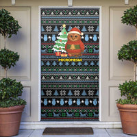 Micronesia Christmas Door Cover with Santa Owl Christmas Tree Gifts and Snowflake - Wonder Print Shop